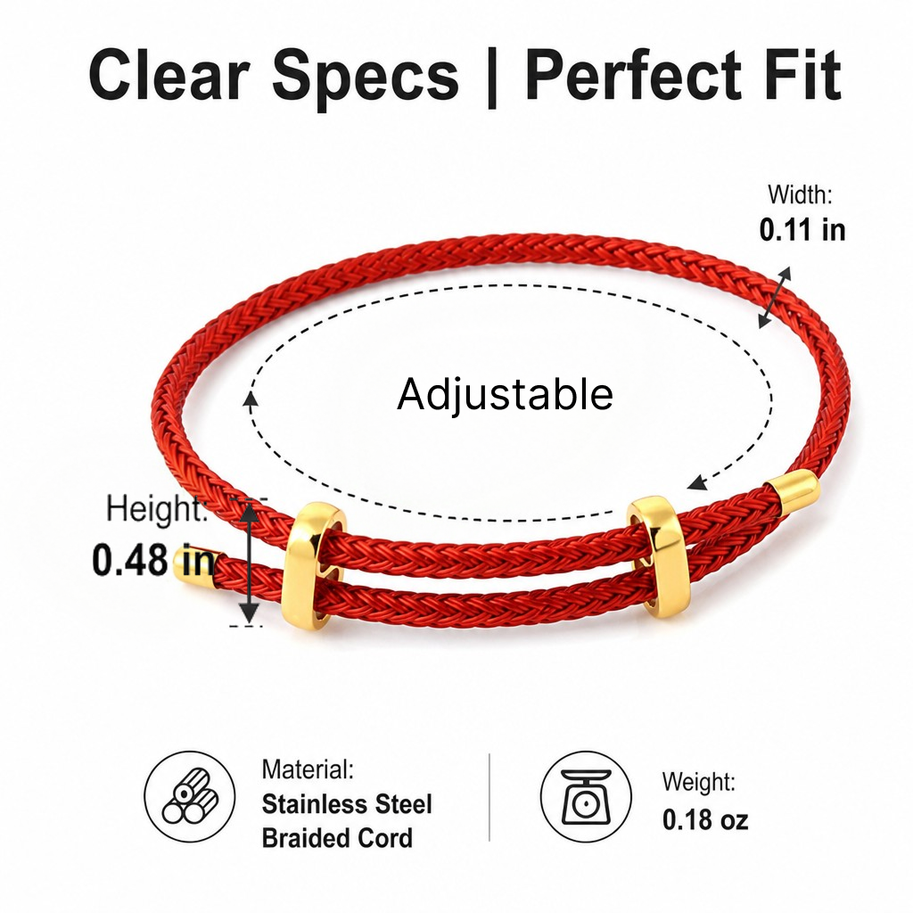 waterproof red string bracelet for women & men, adjustable braided stainless steel wire lucky rope bracelet with gold-tone clasp, valentine's day gift for couples