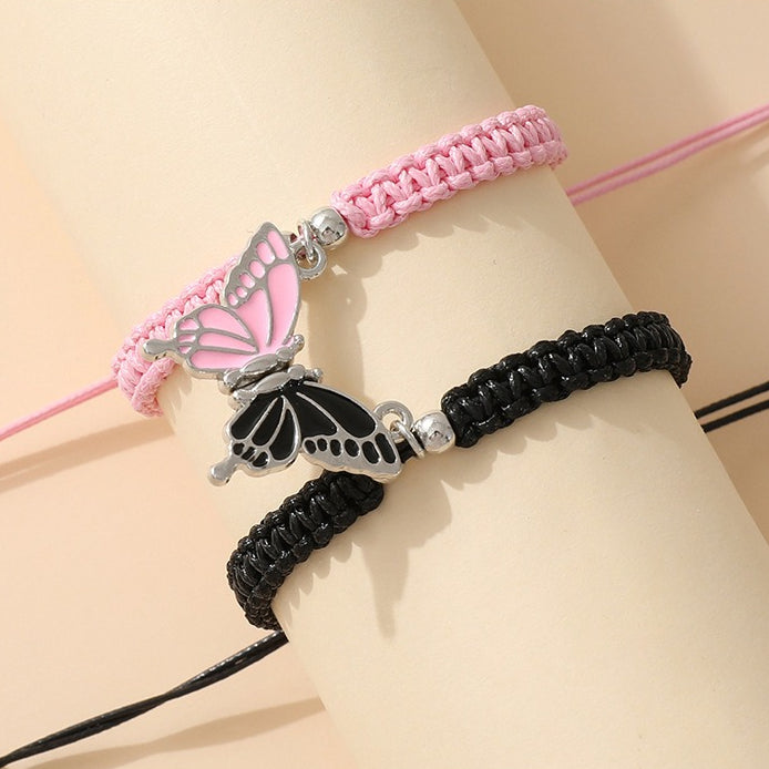 magnetic butterfly couple bracelets for boyfriend and girlfriend pink black matching friendship bracelets long distance relationship bff gift set 2pcs