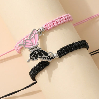 Magnetic Butterfly Couple Bracelets for Boyfriend and Girlfriend Pink Black Matching Friendship Bracelets Long Distance Relationship BFF Gift Set 2Pcs