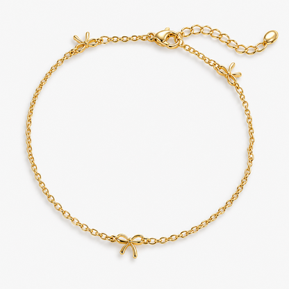 Gold-Tone Brass Bow Anklet with Adjustable Extender and Lobster Clasp