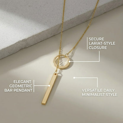 Minimalist Circle and Vertical Bar Lariat Necklace for Women Dainty Long Drop Y Necklace Gold Tone Geometric Clavicle Collarbone Chain Edgy Punk Elegant Layering Jewelry Birthday Anniversary Gift for Her