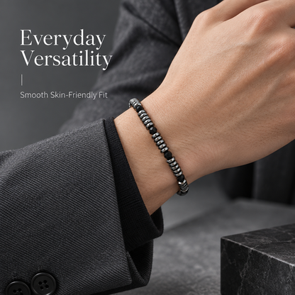 Men's Black Heidan Stone Beaded Bracelet with Disc Spacers and Faceted Beads