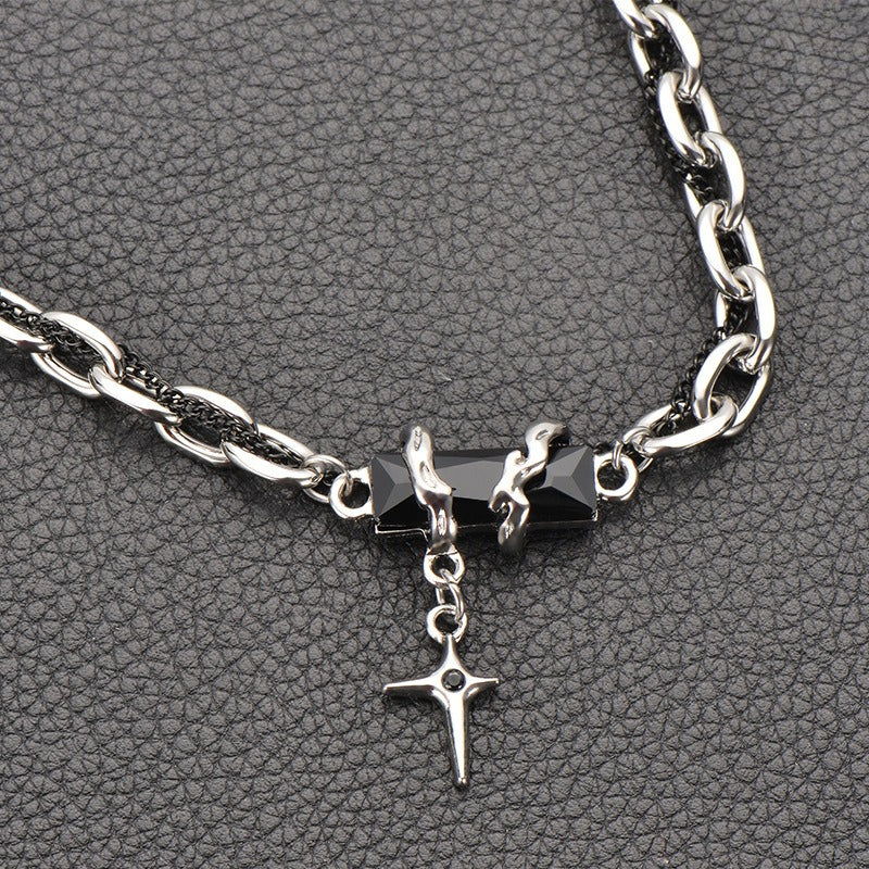 titanium steel black cubic zirconia cross chain bracelet for men women layered cable curb link wristband gothic punk cross charm jewelry eboy egirl y2k aesthetic gift