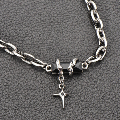 Titanium Steel Black Cubic Zirconia Cross Chain Bracelet for Men Women Layered Cable Curb Link Wristband Gothic Punk Cross Charm Jewelry Eboy Egirl Y2K Aesthetic Gift