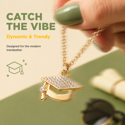 Trendy Rhinestone Graduation Cap Pendant Necklace for Women Girls Gold Plated Class of 2026 Doctoral Mortarboard Charm Choker Chain Memorial Jewelry Gift with Inspirational Card Going Places