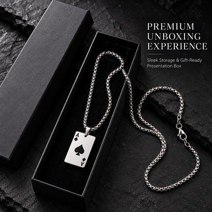 Titanium Steel Ace of Spades Pendant Necklace for Men Women Unisex Stainless Steel Playing Poker Card Charm Pendant Hip Hop Streetwear Box Chain Luck Jewelry