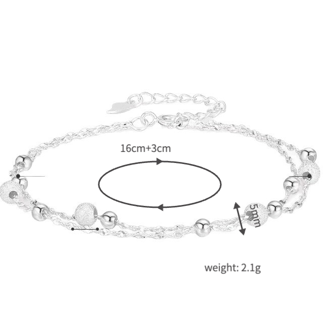 dainty double layer silver tone bracelet for women girls gypsophila sparkling bead bracelet layered cable chain minimalist frosted textured shiny round bead strand stack choker clavicle foot wrist jewelry valentine birthday gift