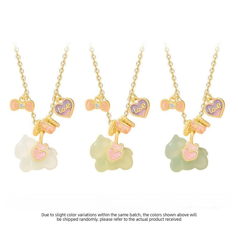 chinese zodiac horse jade heart  s925 silve necklace