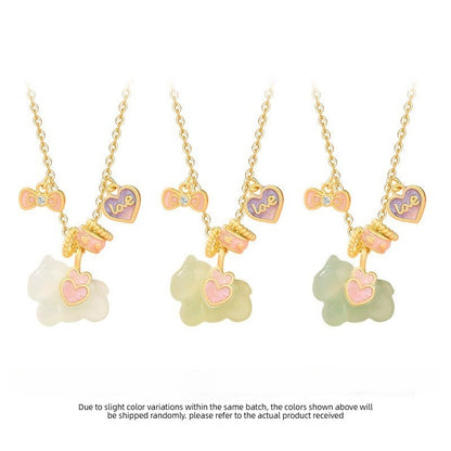 Chinese Zodiac Horse Jade Heart  S925 Silve Necklace
