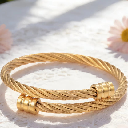 Stainless Steel Twisted Cable Wire Bangle for Men Cuff Bracelet Open Flex Bangle Industrial Mechanical Thread Screws Minimalist Hip Hop Punk Biker Jewelry Gift