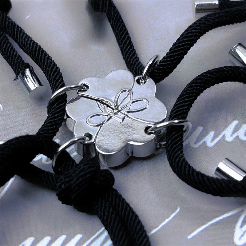4pcs magnetic friendship bracelets for 4 best friends matching interlocking heart charm braided rope adjustable cord set family sibling long distance relationship gift 20g