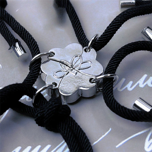 4Pcs Magnetic Friendship Bracelets for 4 Best Friends Matching Interlocking Heart Charm Braided Rope Adjustable Cord Set Family Sibling Long Distance Relationship Gift 20g