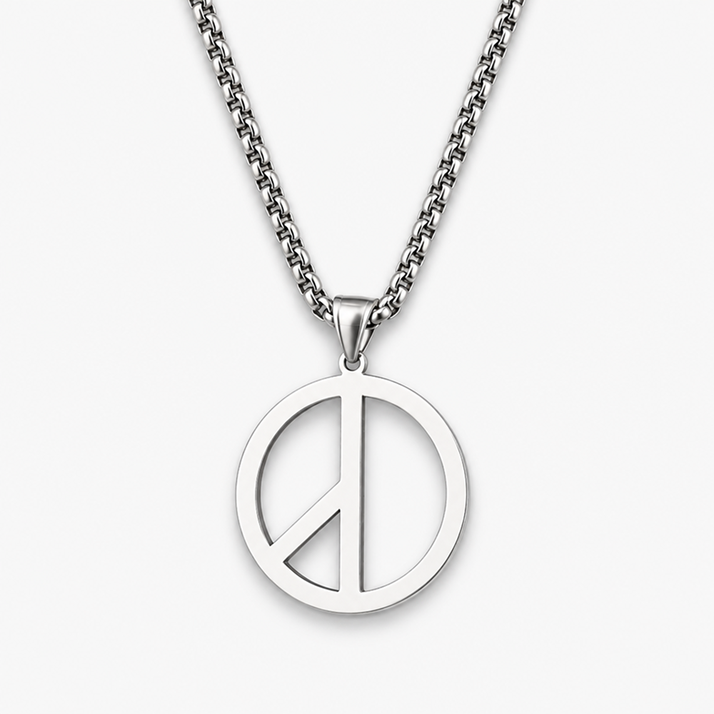 men's peace sign pendant necklace stainless steel box chain hip hop streetwear vintage anti-war symbol charm pendant jewelry gift for men women unisex