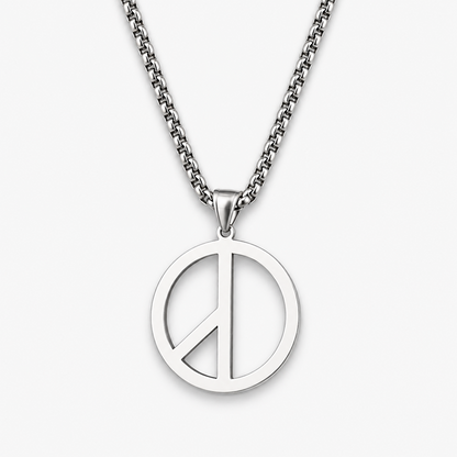 Men's Peace Sign Pendant Necklace Stainless Steel Box Chain Hip Hop Streetwear Vintage Anti-War Symbol Charm Pendant Jewelry Gift for Men Women Unisex
