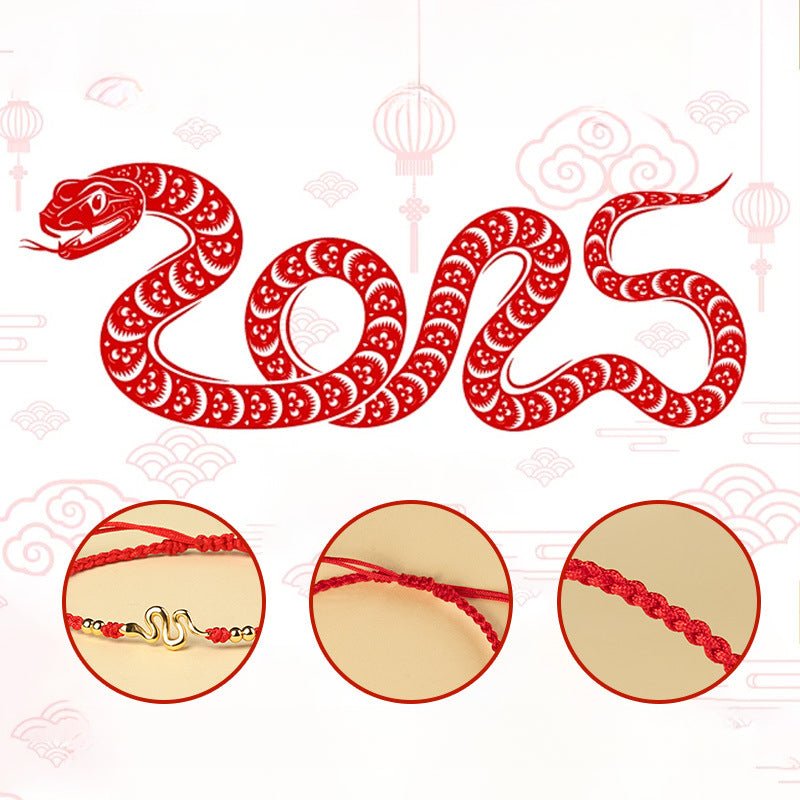 2025 red string bracelet with gold snake charm – handmade lucky zodiac gift - star8s