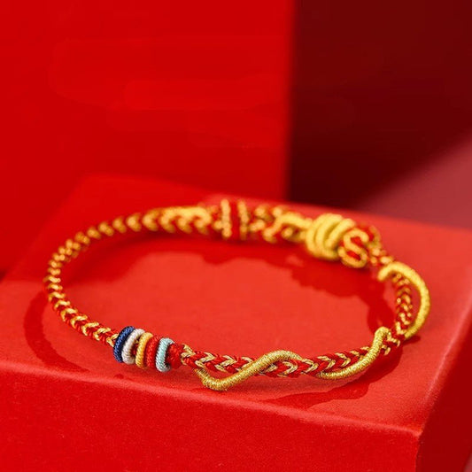 2025 Year of the Snake Red String Bracelet for Couples – Handwoven Gold Knot, Adjustable Luck Bracelet - STAR8S