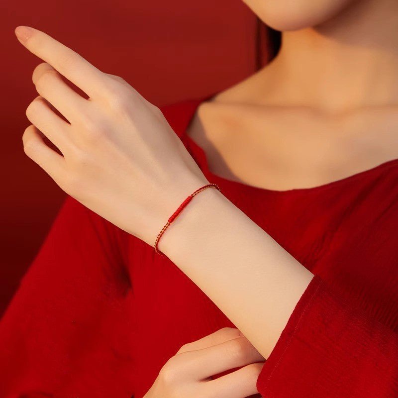 2025 Year of the Snake Red String Bracelet for Women – Ultra - Fine Gold Knot, Handwoven Lucky Charm - STAR8S