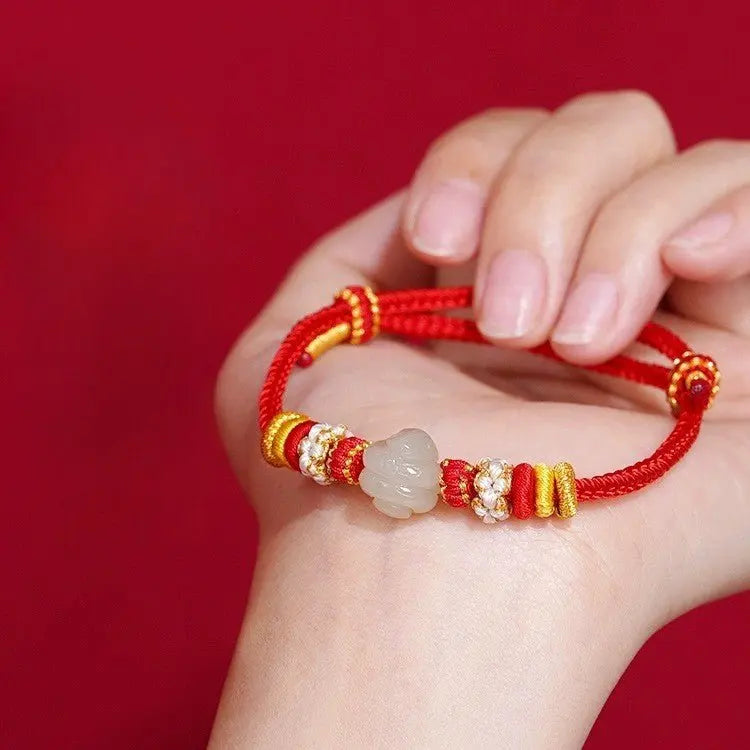 2025 zodiac snake red string bracelet‌ hetian jade & beaded - star8s
