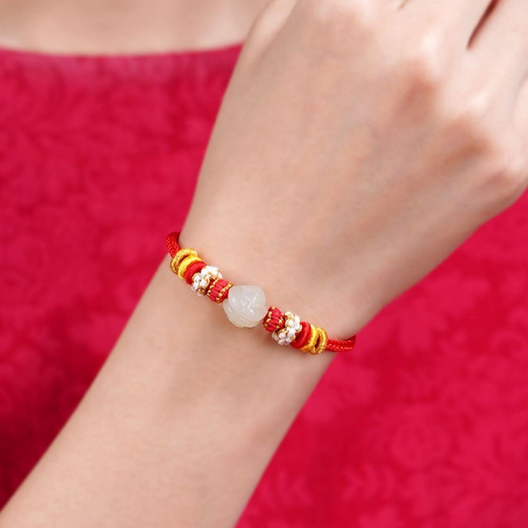 2025 zodiac snake red string bracelet‌ hetian jade & beaded - star8s