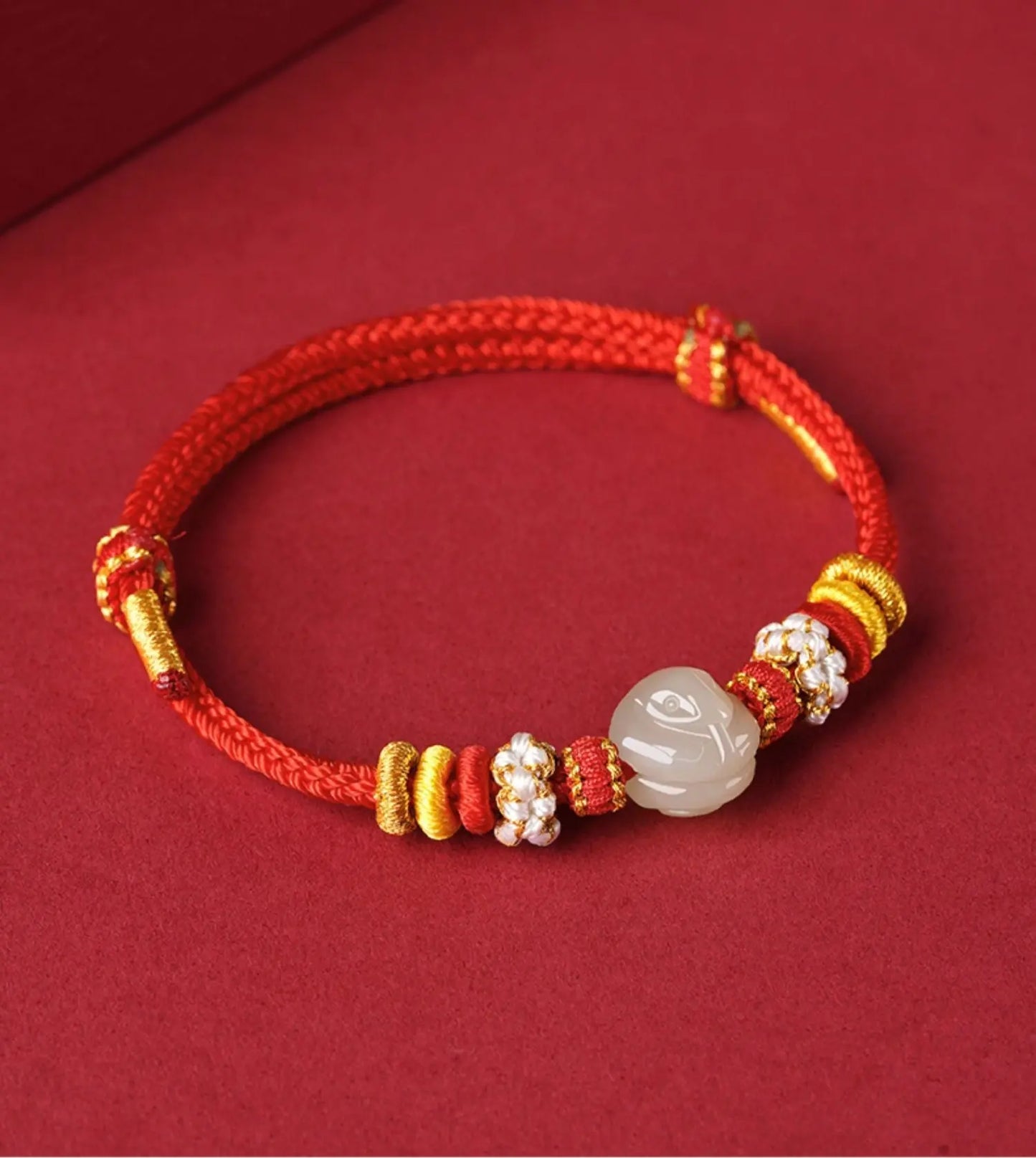 2025 zodiac snake red string bracelet‌ hetian jade & beaded - star8s