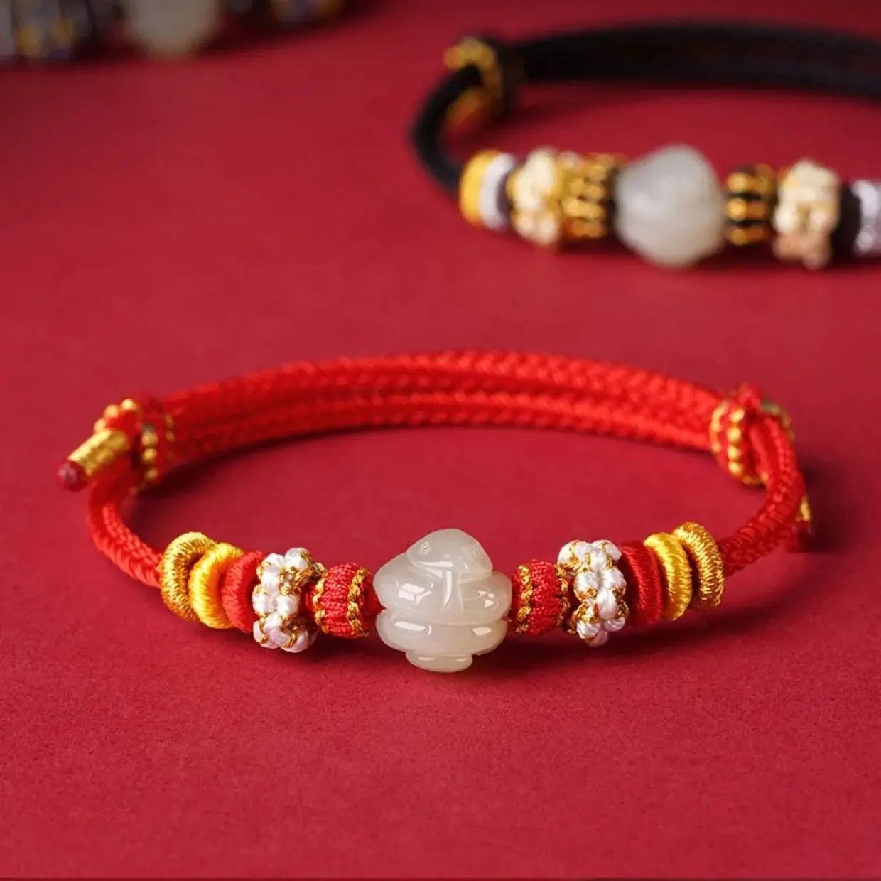 2025 zodiac snake red string bracelet‌ hetian jade & beaded - star8s - star8s