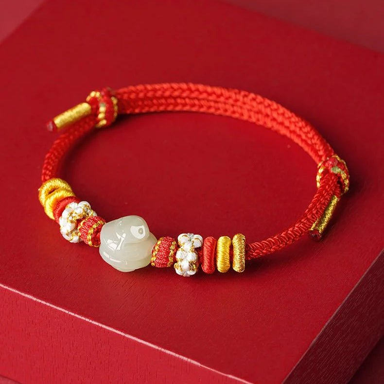 2025 zodiac snake red string bracelet‌ hetian jade & beaded - star8s - star8s