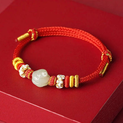 2025 Zodiac Snake Red String Bracelet‌ Hetian Jade & Beaded - STAR8S - STAR8S