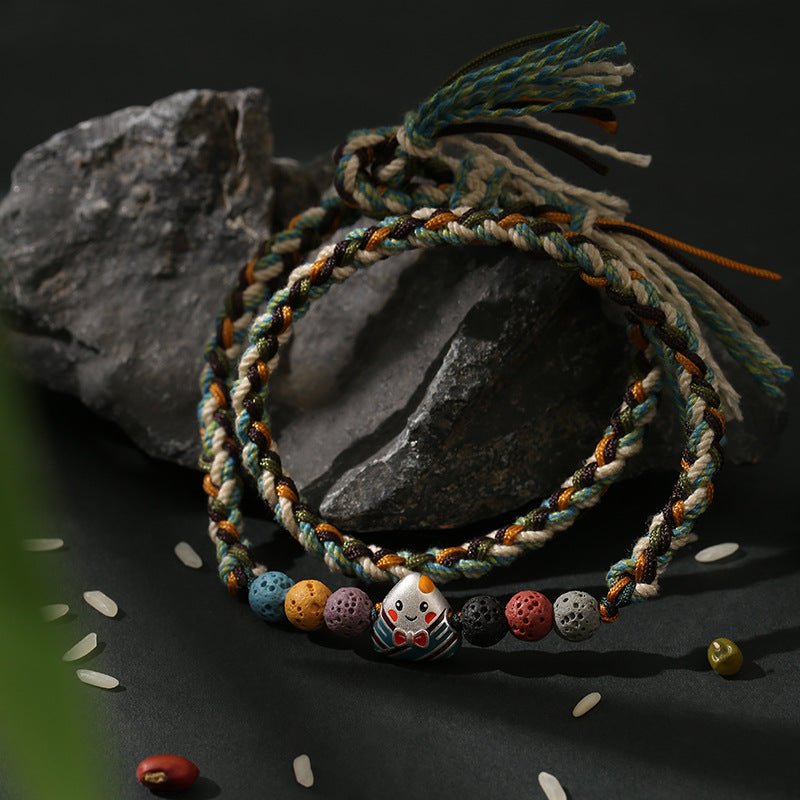 2025 New Dragon Boat Festival Woven Bracelet | S925 Silver Zongzi Smiling Face - STAR8S