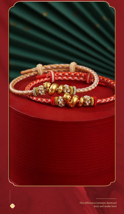 2025 New Year 999 Sterling Silver Snake Bracelet – Zodiac Protection & Fortune Adjustable Red String Bracelet - STAR8S