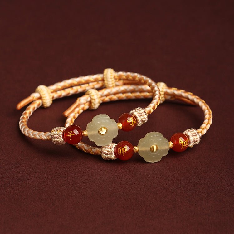 2025 New Year Taishui Red String Bracelet – Hetian Jade Zodiac Protection Bracelet for Snake, Pig, Tiger, and Monkey Signs - STAR8S