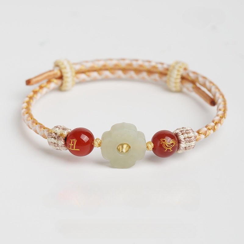 2025 New Year Taishui Red String Bracelet – Hetian Jade Zodiac Protection Bracelet for Snake, Pig, Tiger, and Monkey Signs - STAR8S