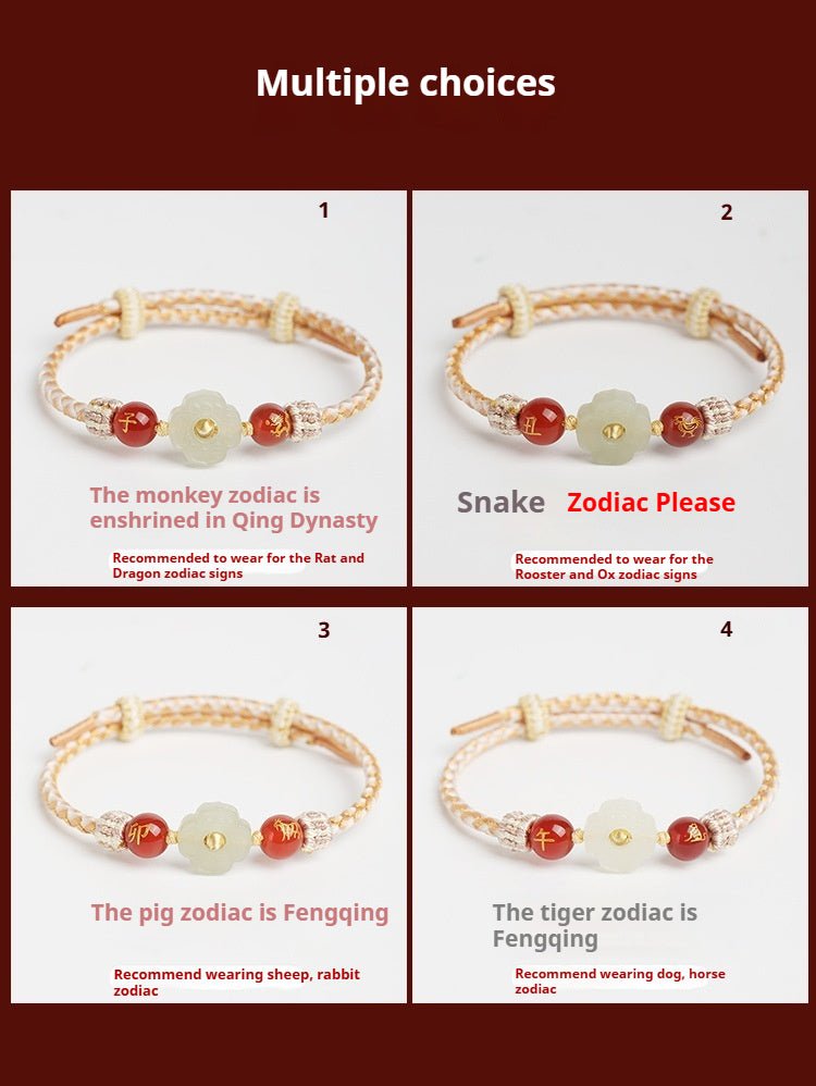 2025 New Year Taishui Red String Bracelet – Hetian Jade Zodiac Protection Bracelet for Snake, Pig, Tiger, and Monkey Signs - STAR8S