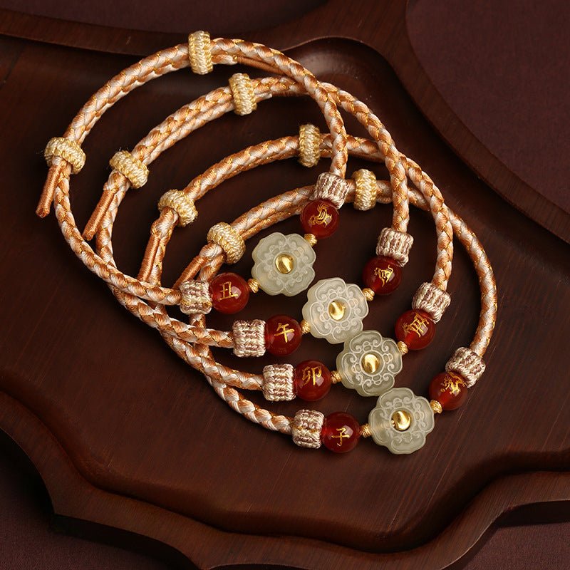 2025 New Year Taishui Red String Bracelet – Hetian Jade Zodiac Protection Bracelet for Snake, Pig, Tiger, and Monkey Signs - STAR8S
