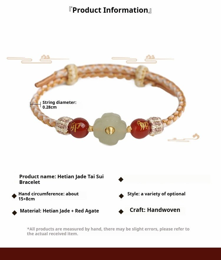 2025 New Year Taishui Red String Bracelet – Hetian Jade Zodiac Protection Bracelet for Snake, Pig, Tiger, and Monkey Signs - STAR8S