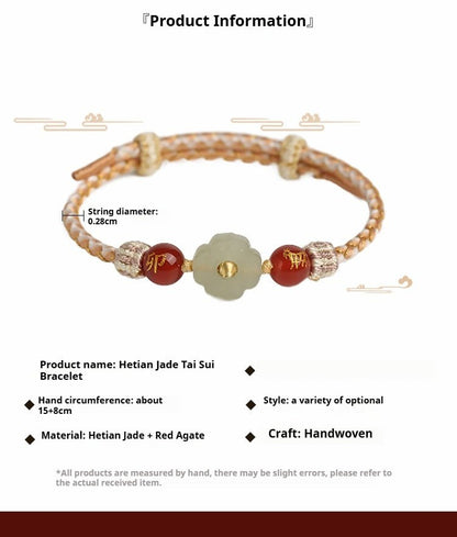 2025 New Year Taishui Red String Bracelet – Hetian Jade Zodiac Protection Bracelet for Snake, Pig, Tiger, and Monkey Signs - STAR8S