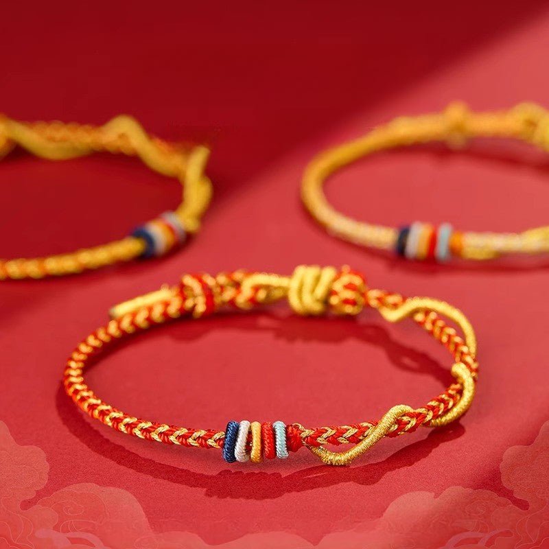 2025 Year of the Snake Red String Bracelet for Couples – Handwoven Gold Knot, Adjustable Luck Bracelet - STAR8S