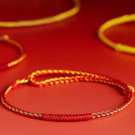 2025 Year of the Snake Red String Bracelet for Women – Ultra - Fine Gold Knot, Handwoven Lucky Charm - STAR8S