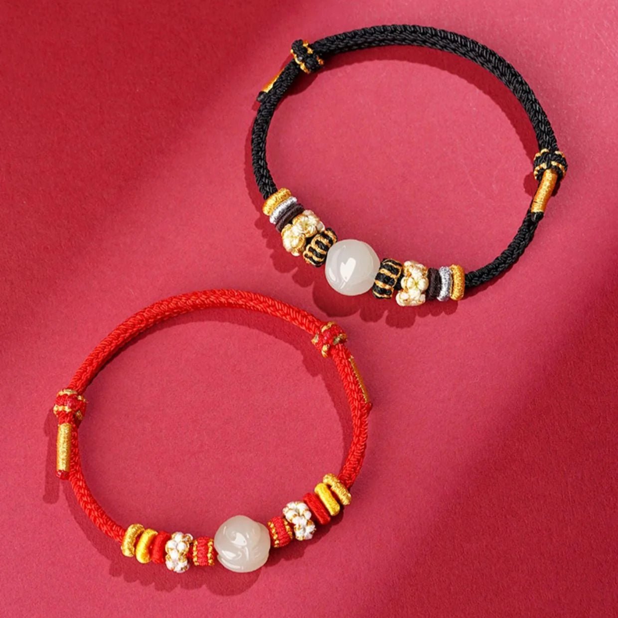 2025 zodiac snake red string bracelet‌ hetian jade & beaded - star8s - star8s