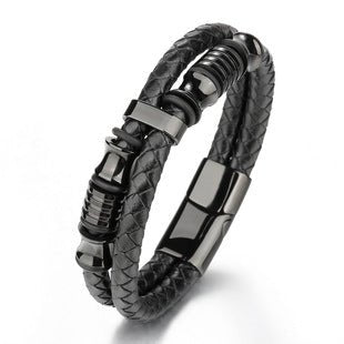 stainless steel cross bracelet for men - natural tiger eye agate stone multi-layer woven leather bracelet - star8s