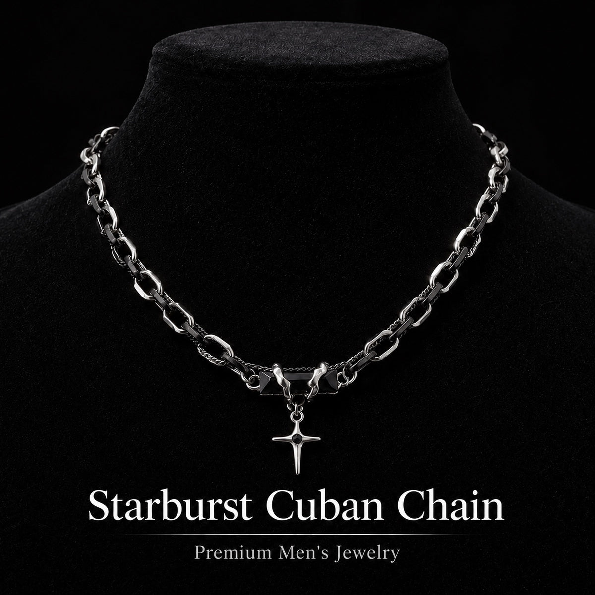 men's starburst pendant necklace titanium steel cuban link chain layered hip hop choker black gem cross accent streetwear jewelry gift for men male accessories