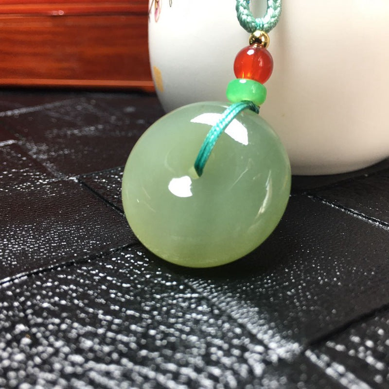 natural hetian jade ping an kou pendant necklace | jade necklace with green beads | feng shui symbol of peace and safety