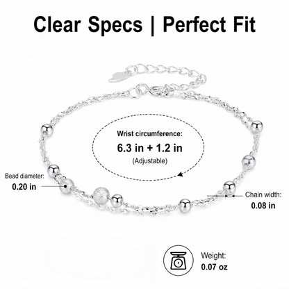 Dainty Double Layer Silver Tone Bracelet for Women Girls Gypsophila Sparkling Bead Bracelet Layered Cable Chain Minimalist Frosted Textured Shiny Round Bead Strand Stack Choker Clavicle Foot Wrist Jewelry Valentine Birthday Gift