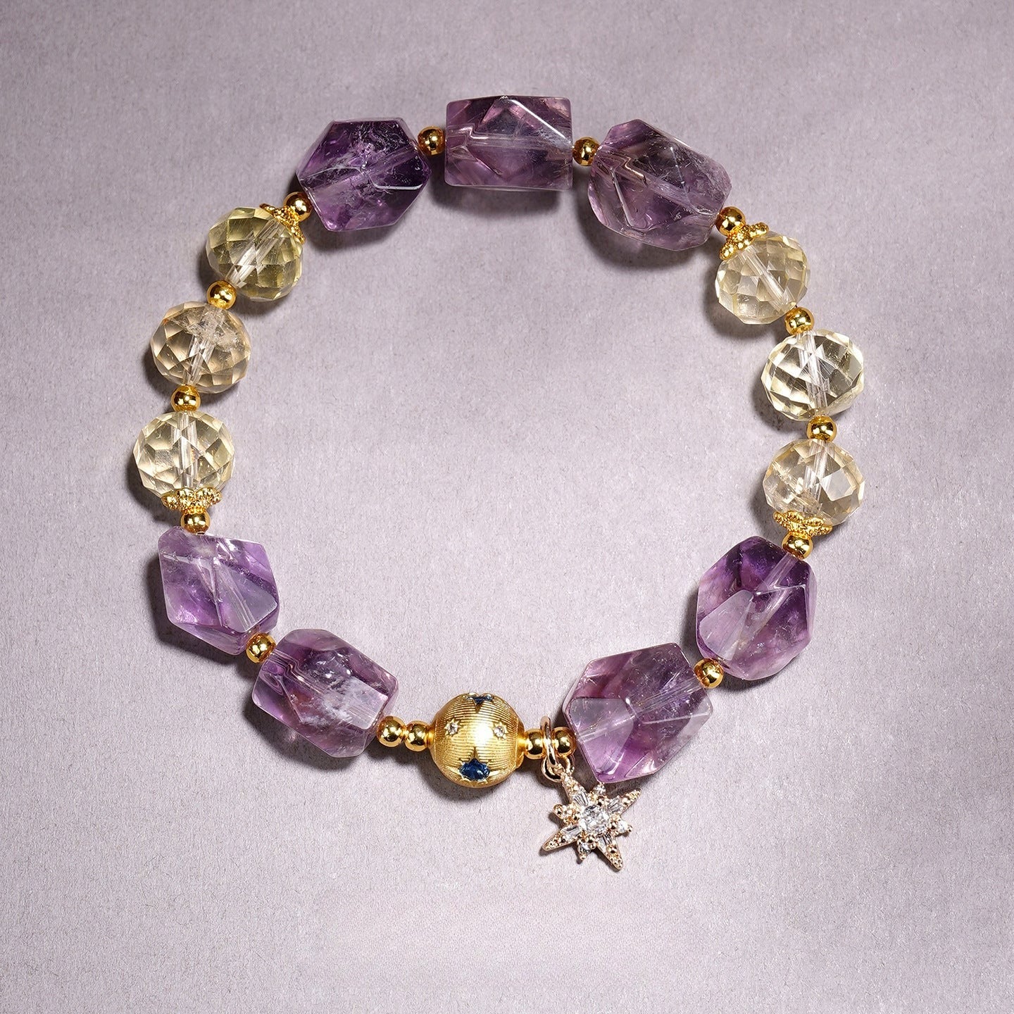 amethyst crystal bracelet for women – natural amethyst & citrine star charm bracelet - star8s