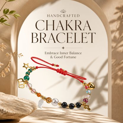 Red String Beaded Charm Bracelet, Adjustable Cord with Multicolor Beads and Gold-Tone Heart, Star and Cross Charms, Everyday Holiday Jewelry