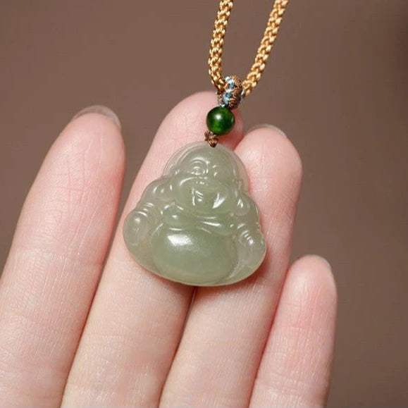 hetian jade maitreya buddha necklace pendant