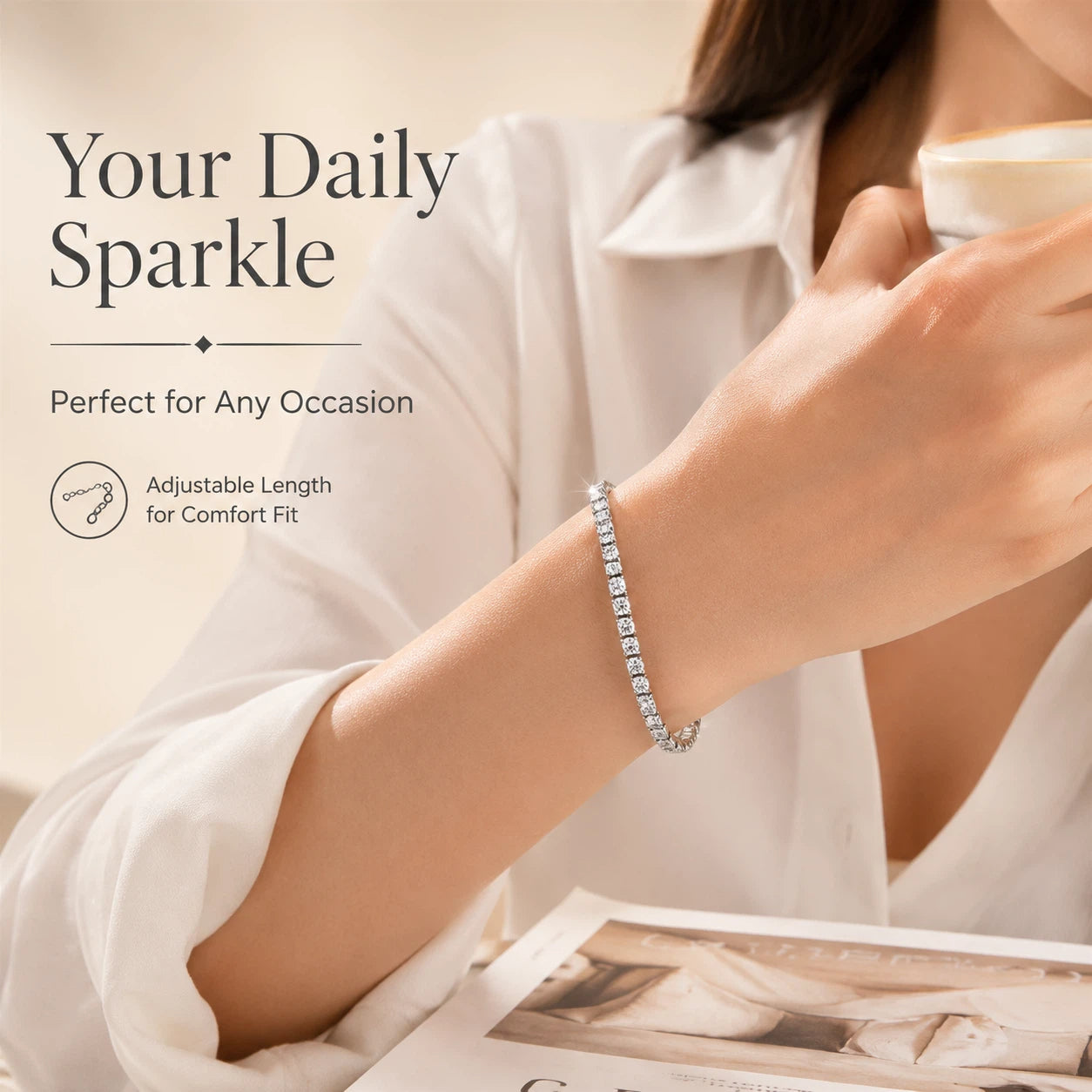 sparkling square rhinestone tennis bracelet for women stainless steel silver tone cubic zirconia style adjustable claw link chain bracelet jewelry gift