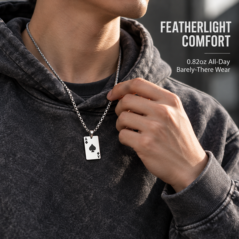 titanium steel ace of spades pendant necklace for men women unisex stainless steel playing poker card charm pendant hip hop streetwear box chain luck jewelry