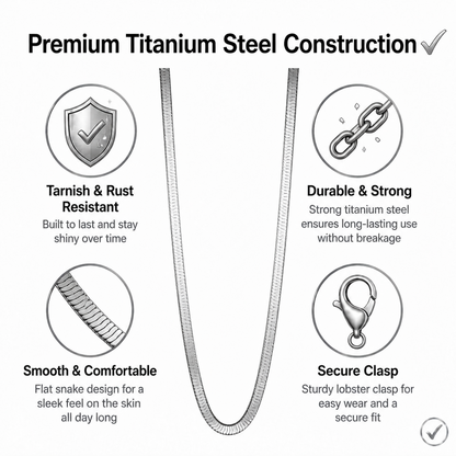 Stainless Steel Flat Snake Chain Necklace for Men Women 4mm Flat Herringbone Chain Sleek Liquid Blade Snake Bone Link Choker Streetwear Hip Hop Minimalist Plain Layering Chain 50cm