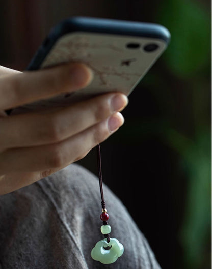 Hetian Jade Peace Lock Keychain - Natural White Jade Phone Pendant, Good Luck Charm, Handcrafted Jewelry