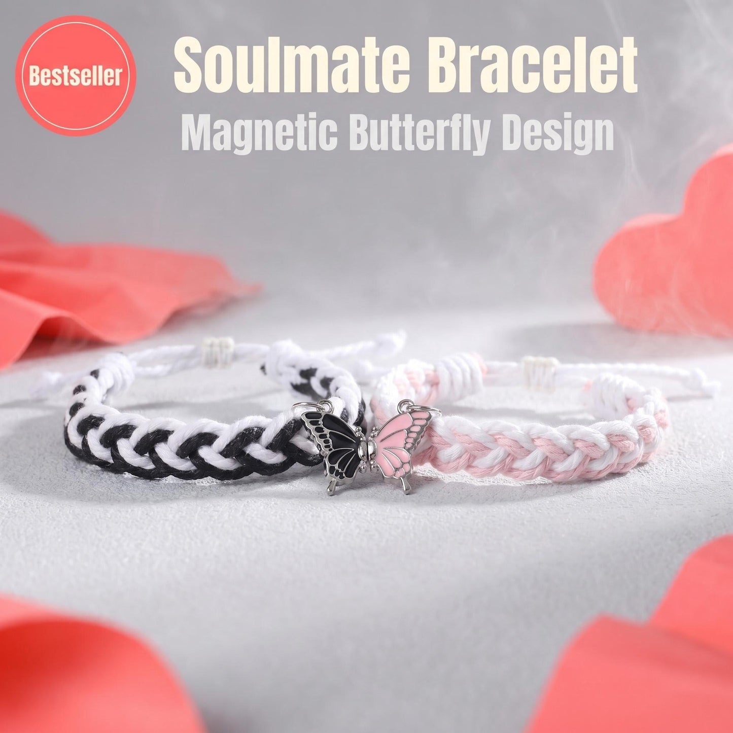 magnetic butterfly couple bracelets for boyfriend and girlfriend adjustable braided rope matching relationship bracelets long distance friendship jewelry gift set